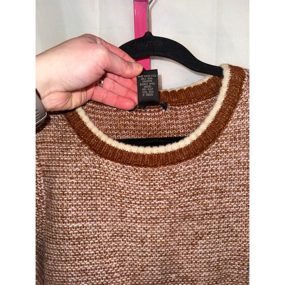 DESIGN365 Women's Striped Knit Sweater Long Sleeve Crew Neck Brown Pink Size M - Picture 5 of 8